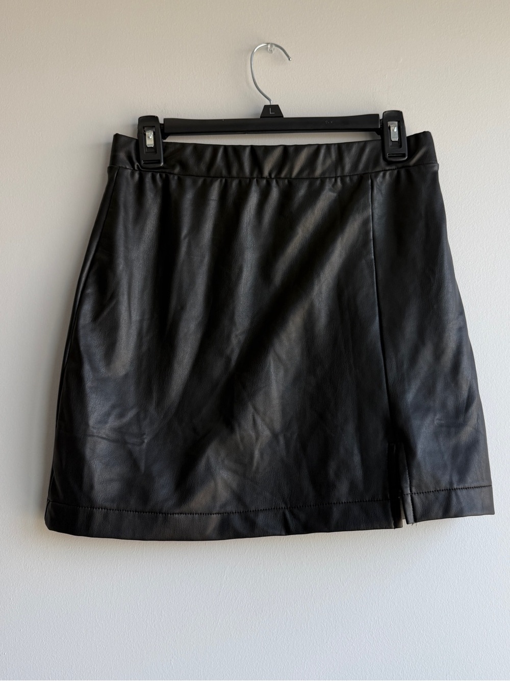 Pink Rose Black Faux Leather A-Line Skirt - Women
